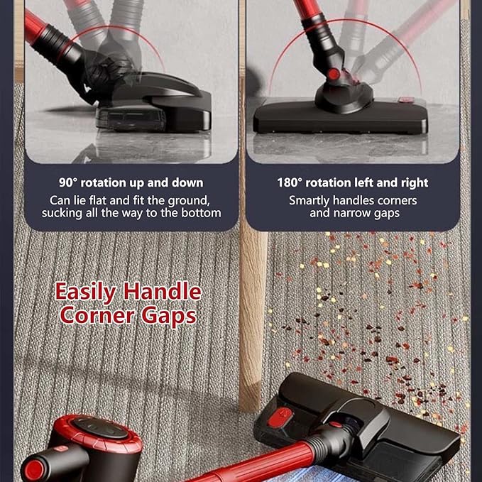 Lightweight and Versatile Cordless Vacuum and Mop Combo 18Kpa 35mins Runtime Rechargeable Cordless Vacuum Cleaner Self-Standing Cordless Mop for Kitchen Bedroom Living RoomRed