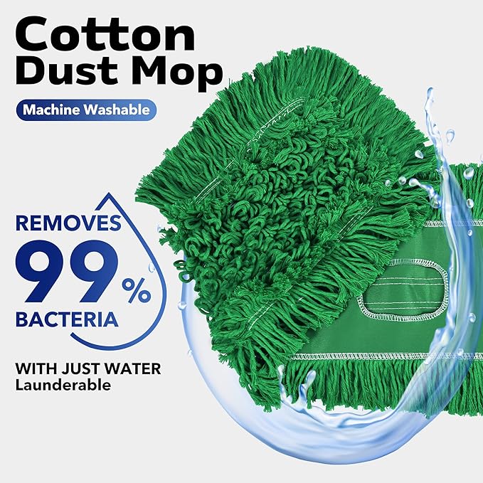 Matthew Cleaning 36'' Industrial Strength Cotton Dust Mop Refill Washable Replacement Heads for Residential &amp Commercial Use Fit Standard Dust Mop Frames Hardwood Concrete Floors Green 6 Pack