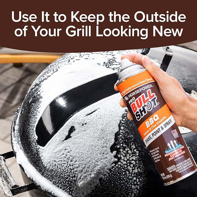 Horsepower Bull Shot BBQ Pro Grill Cleaner Super-Concentrated Foaming Action Cleans in Just 10 Min AS SEEN ON TV Made in USA Emulsifies Grease and Char on Charcoal Gas Grills &amp More 2PK