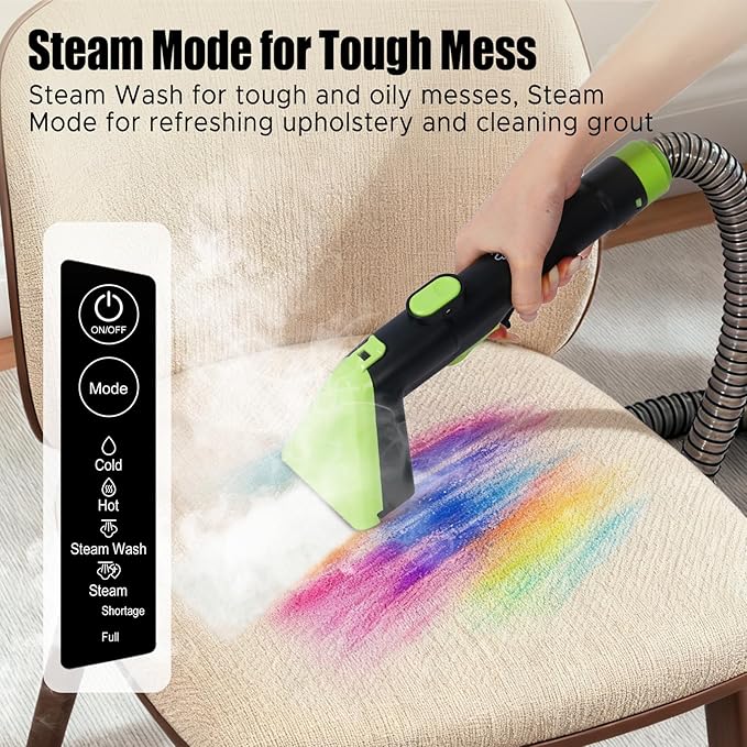AAOBOSI Portable Carpet Cleaner Machine 17Kpa Upholstery Steam Cleaner with Smart Voice Prompting Self-cleaning 4 Tools for Pets Car Couch and Stairs- C688 Green