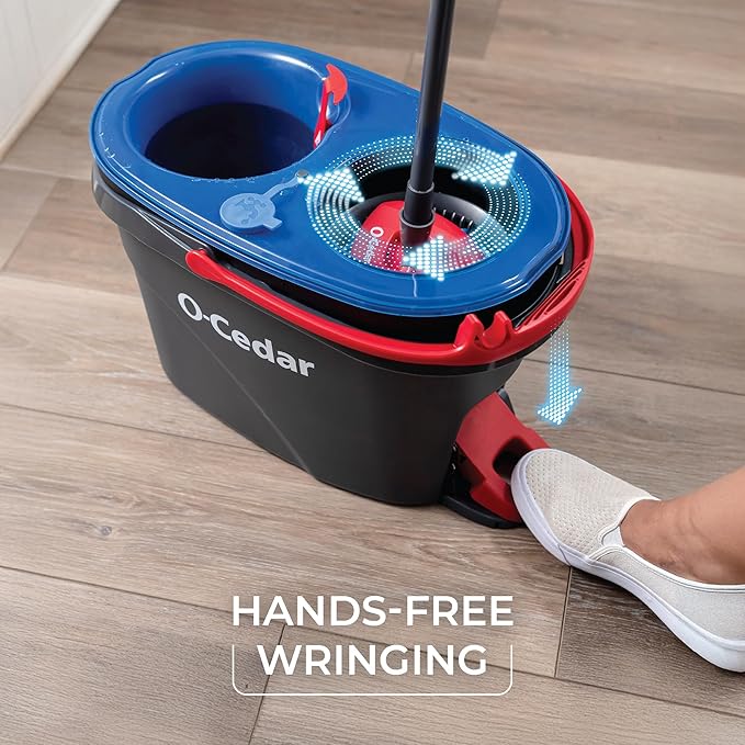 O-Cedar RinseClean Spin Mop &amp Bucket System + 1 Extra Mop Head | Clean with Clean Water | Removes 99% of Bacteria