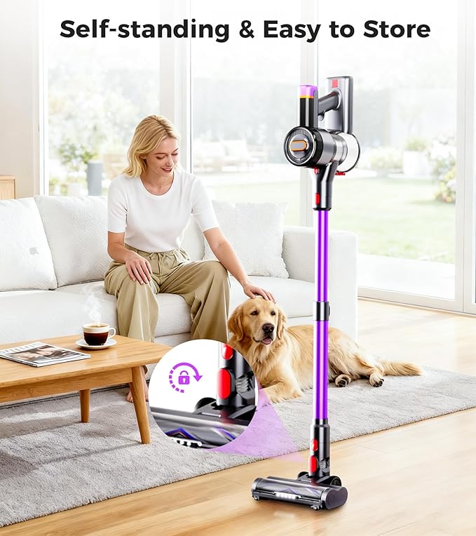 Cordless Vacuum Cleaner 550W/45Kpa/60Mins Stick Vacuum Anti-Tangle Vacuum Cleaners for Home with Self-Standing LDE Display 8-in-1 Wireless Vacuum for Carpet Pet Hair Hardfloor