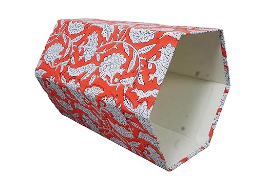 Handmade Cotton Paper Waste Basket Stylish Trash Can for Home or Office (1 ORE-NGE White FLOWAR)