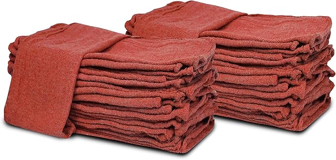 Cotton Shop Towels Red – (Pack of 150) Size 14x14 Inches Cleaning Rags – Absorbent Shop Rags and Multipurpose Cleaning Towels for Automobiles Industries Garage and Homes