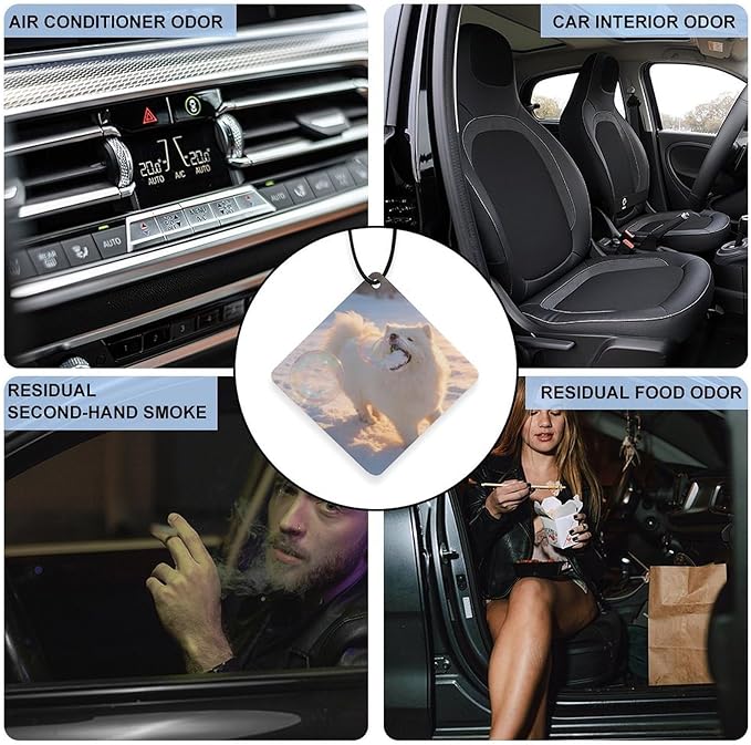 5PCS Car Air Freshener Hanging Personalized Double Sided Snowy Samoyed Car Fresheners Long Lasting New Cars Scents Cute Automotive Freshies for Closets Drawers (tea)