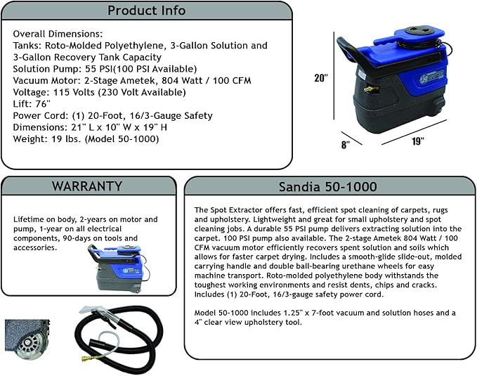 sandia Spotter 50-1000 Carpet Extractor