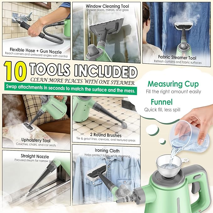 Steam Cleaner for Bathroom &amp Kitchen Handheld High Temp Steam Cleaner with Safety Lock Chemical-Free Steamer for Deep Cleaning Tile Grout Shower Stove &amp Sink 10 Accessories for Home Cou
