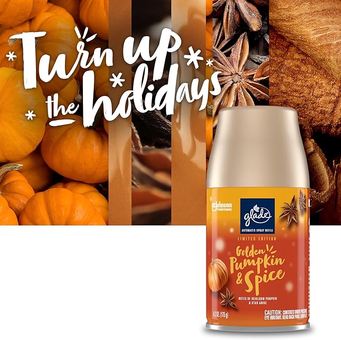 Glade Automatic Spray Refill and Holder Kit Air Freshener for Home and Bathroom Golden Pumpkin &amp Spice 6.2 Oz