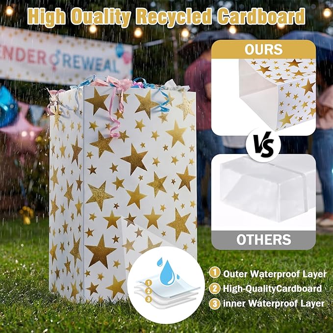 Tinlade 6 Pack 13 Gallon Gold Star Disposable Trash Cans Extra Large Thickened Waterproof Reusable Garbage Bins Foldable Pop up Recycling Bins for Graduation Holiday Party School Gatherings