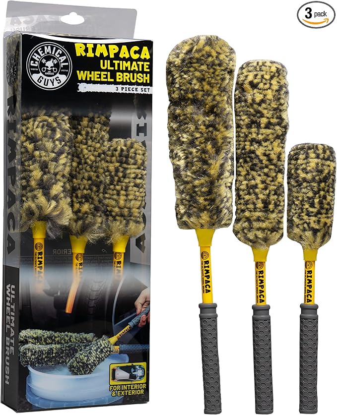 Chemical Guys Rimpaca Ultimate Wheel Brush Set - 3-Piece Wheel Cleaner Brush Kit with Soft Bristle Brushes for Cars Trucks SUVs Motorcycles and RVs - Safe for Rims Grilles and Tight Areas