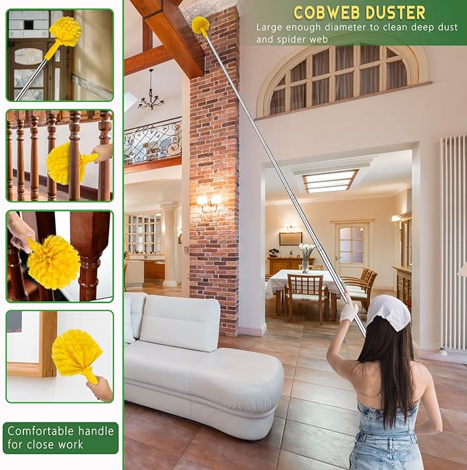 17FT Extendable Duster with 2-9 ft Extension Pole for High Ceilings Newliton Cobweb Duster for Ceiling Fans Hard-to-Reach Areas Long Handle Microfiber Dusting Tool for Home Cleaning