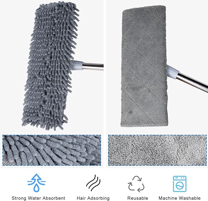 BITOPE Microfiber Dust Mop with Rotatable Flat Head Professional Wet Dry Floor Mop with Extendable Handle and Washable Pads for Wood Tile Vinyl Laminate Marble Hard Surface 54