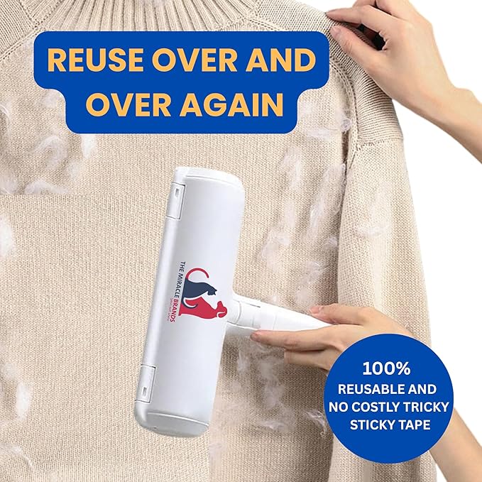 Pet Hair Remover Roller – Reusable Lint Roller for Dog &amp Cat Hair with Self-Cleaning Base – White
