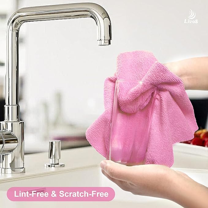 LIVOS Microfiber Cleaning Cloth Roll - 80 Pack Reusable Paper Towels Pink Tear Away Microfiber Towels for Cars Super Absorbent Lint Free Cleaning Rags for House Kitchen Window-11.5x11.5