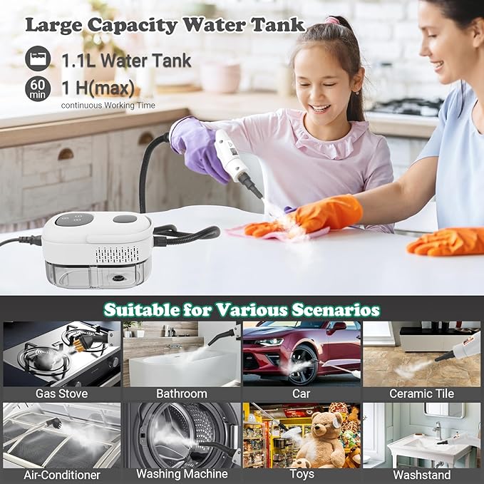 2500W Handheld Steam Cleaner for Home &amp Car 1.1L Portable High-Pressure Steamer 10s Fast Heat-Up 6-Level Adjustable Steam Multipurpose Cleaning Kit – White