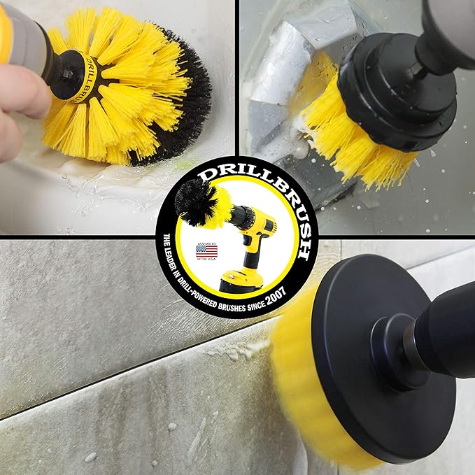 Drillbrush Home Cleaning Essentials Set - Tub and Shower Door Cleaner - Countertop - Shower Grout Cleaner - House Cleaning Products - Cleaner Paste - Tile and Grout - Bathtub Brush