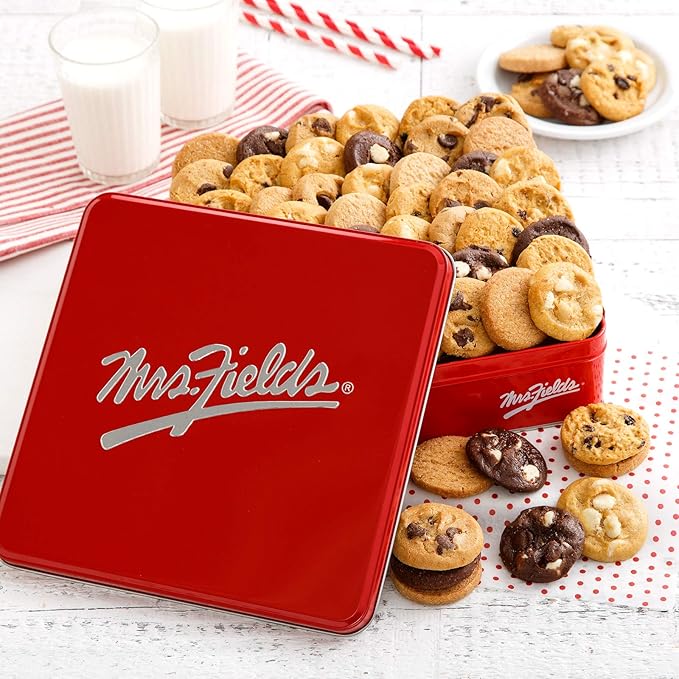 Mrs. Fields - 60 Nibblers Signature Cookie Tin No-Nuts Assorted with 60 Nibblers Bite-Sized Cookies in 3 Signature Flavors (60 count