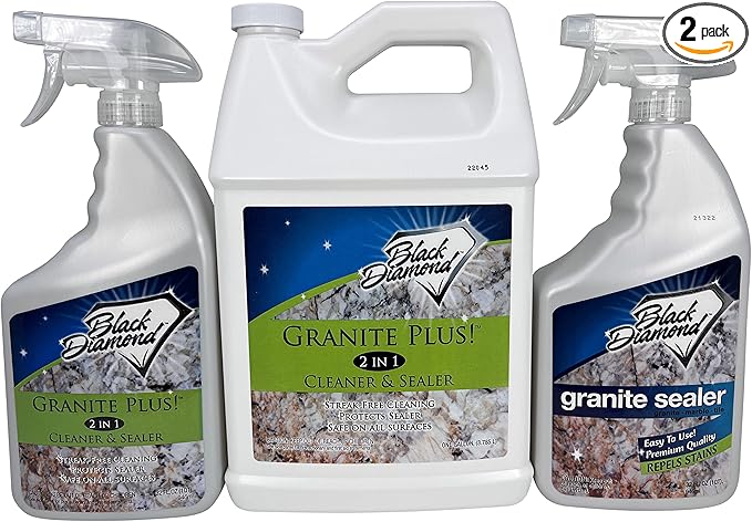 Black Diamond Stoneworks GRANITE PLUS! 2 in 1 Cleaner &amp Sealer for Granite Marble (1-G1-QT) Granite Sealer: Seals and Protects Granite Marble. 1-QT