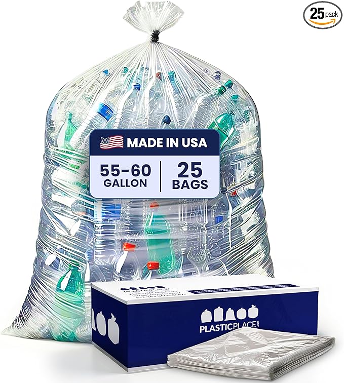 Plasticplace Plasticplace Contractor Trash Bags 55-60 Gallon - 3.0 Mil Clear Heavy Duty Garbage Bag 38 X 58 25 Count