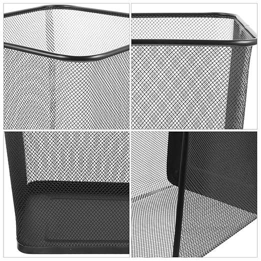 Housoutil 2Pcs Metal Mesh Wastebaskets Quadrilateral Frame Trash Cans in Black Small and Large Size Ventilated Garbage Containers for Home and Office Desk Use