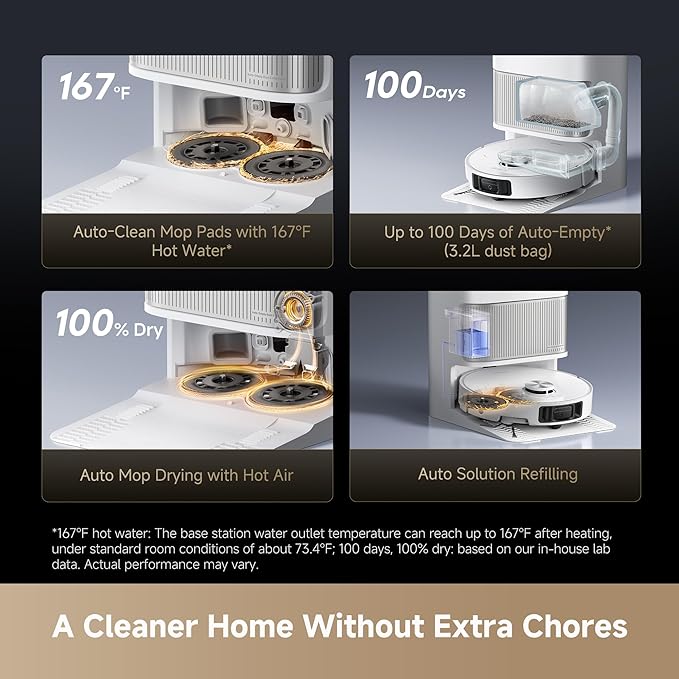 DREAME L40s Ultra Robot Vacuum and Mop 19000Pa Suction Auto-Empty Mop Self-Cleaning 100% Detangling DuoBrush Extending Mops and Side Brush 1.57in Obstacle Clearing App &amp Voice Control (Whi