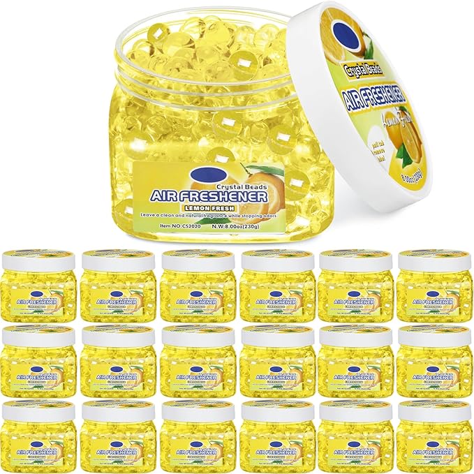 18 Pack Gel Odor Eliminator Beads 8 Ounce Scent Beads Bulk Air Freshener Removing Long Lasting Eliminates Odors for Home Bathrooms Cars Boats Rvs and Pet Areas(Lemon)