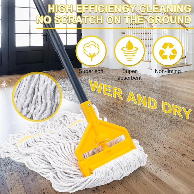 KeFanta 2 Pack Commercial Mop Heavy Duty Industrial Mops60 inch Long Handle with Looped-End String Cotton Wet Mop Head Replacement for HouseKitchenLaminateTileVinylHardwood Floor Cleaning