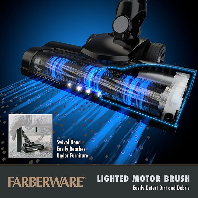 Farberware Cordless Pro Stick Vacuum Cleaner Powerful Suction with 2 Speeds for Carpet and Hard Floors Converts to Handheld Vacuum for Pet Hair