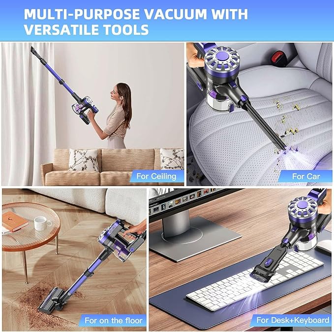 Cordless Vacuum Cleaner for HomeLightweight Stick Vacuum Cordless Rechargeable with Power Suction Up to 35 Mins Runtime Hardwood Floor Vacuum for Pet HairCarpetsTile(Black)