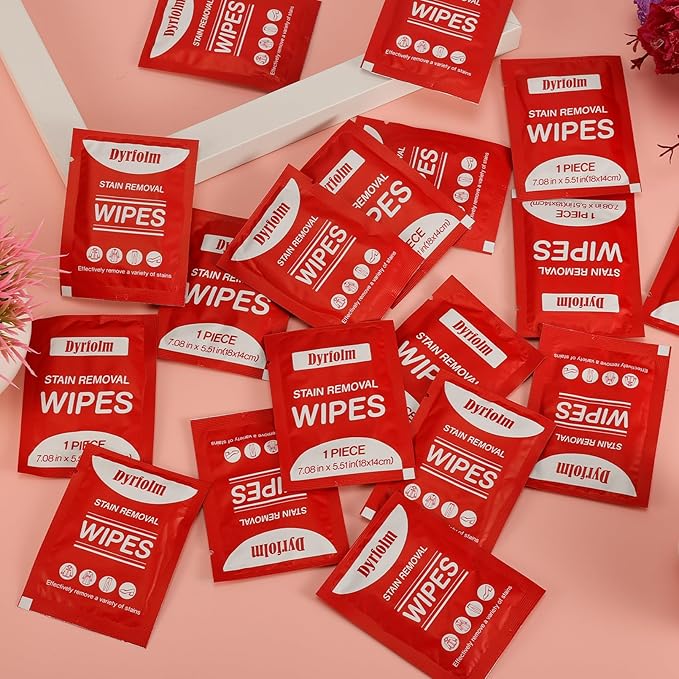 200 Pack Stain Remover WipesIndividual Wrapped Wipes for ClothesMini Travel Stain Removal WipeCleaning Wipesfor Clothes Fabric laundry StainTableclothCar Seats Upholstery