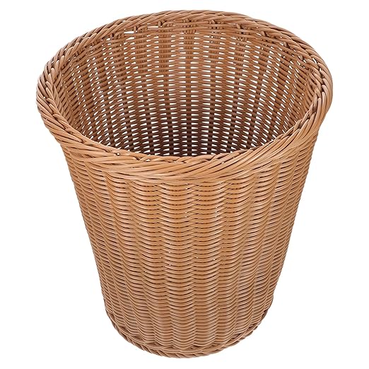 Cabilock Rust-Resistant Iron Wastebasket Imitated Rattan Woven Trash Can Brown and Work Rubbish Bin Without Lid for Living Room or Guest Room