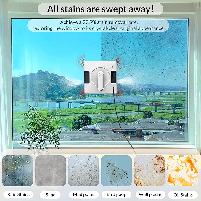 Smart Window Cleaning Robot With Dual Water Spray3800pa Suction Multiple Anti - Fall ProtectionAI Path PlanningApp &amp Remote ControlIdeal Window Washer Robot For High-Rise Windows And Glass Do