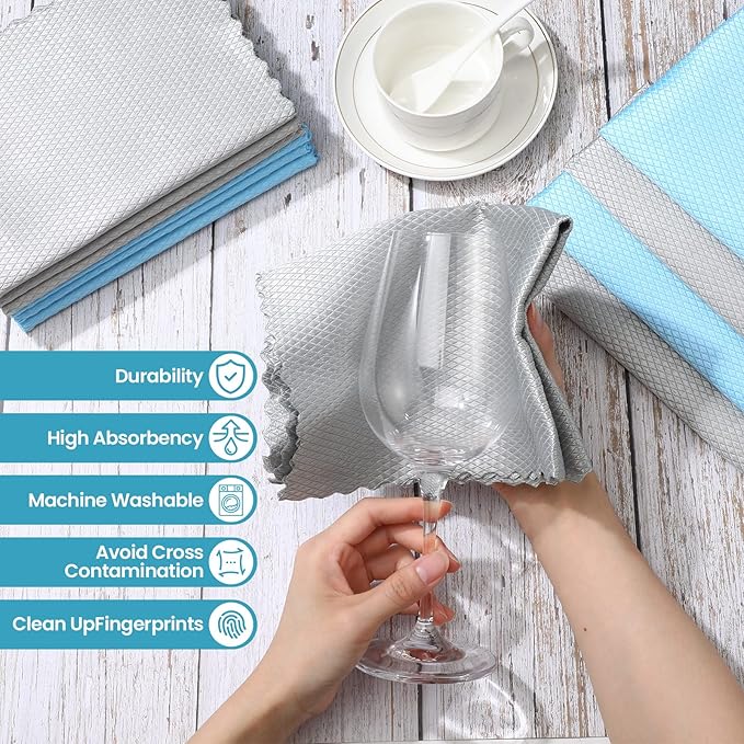 40 Pack Cleaning Cloth Reusable Kitchen Towels Fish Scale Microfiber Polishing Cloth for Windows Glass Mirrors No Watermark 12 x 16 Inches(Gray Blue)