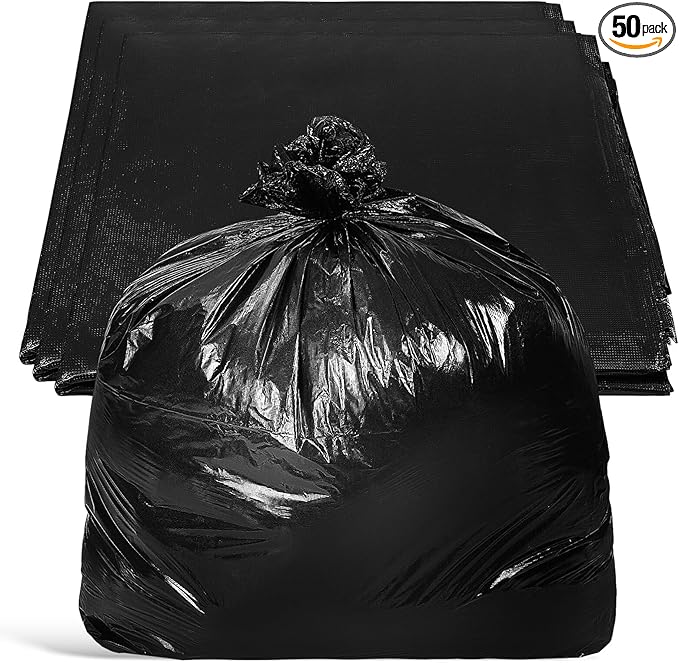 YARNOW 50 Pack Heavy Duty Trash Bags Black Trash Bags Contractor Bags Outdoor Garbage Bags (47 x 55 Inch)