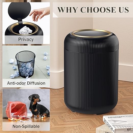 Motion Sensor Bathroom Trash Can with Lid 3 Gallon / 11L Automatic Bathroom Garbage Can Smart Black Garbage Can Touchless Trash Bin Small Waste Basket for Bedroom Kitchen ApartmentOffice