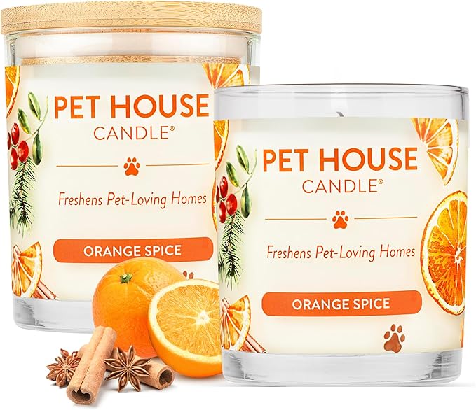 One Fur All Pet House Fall Candles Long Lasting Clean Burning Soy Wax Scented Candles for Pet Odor Orange Spice 2 Pack