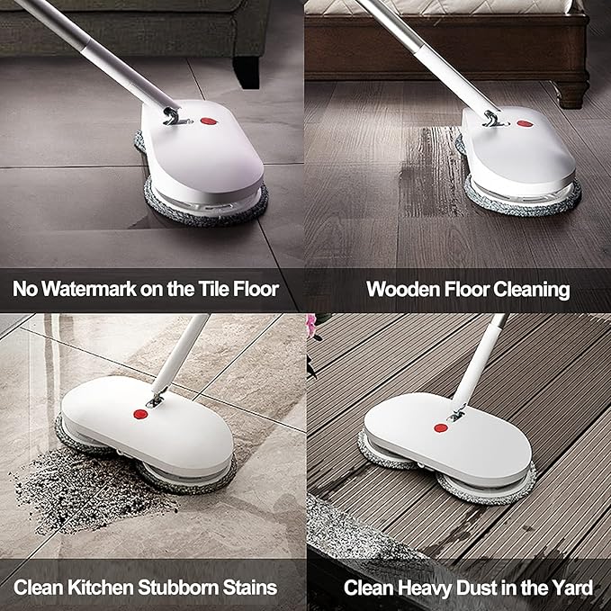 Cordless Electric Spin Mop Power Mop with 4 Floor Scrubber Pads/Automatic Cleaning Bucket/Water SprayerLightweight &amp RechargeableSuitable for Wooden Marble Tile Hardwood Floor.