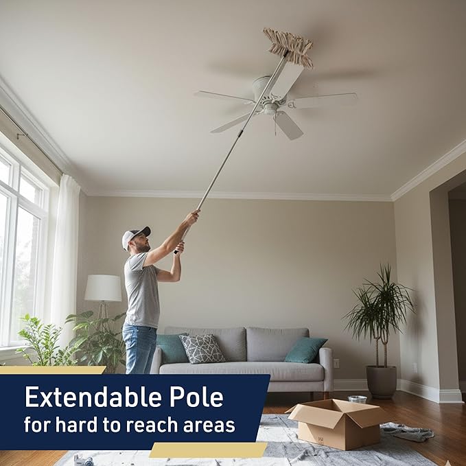 Dust Mop for Hardwood Floors - Extendable Duster Wand with 59” Long Telescoping Handle and Washable Wool Floor Mop Head - Long Dusters for Cleaning - Household Cleaning Tools by Kings County Tools