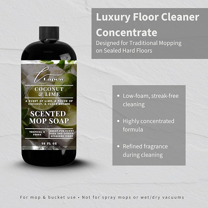 Lapew Coconut &amp Lime Scented Mop Soap - Luxury Floor Cleaner Concentrate for Mopping Tile Laminate Vinyl &amp Hardwood | Streak-Free Low-Foam | 36 oz