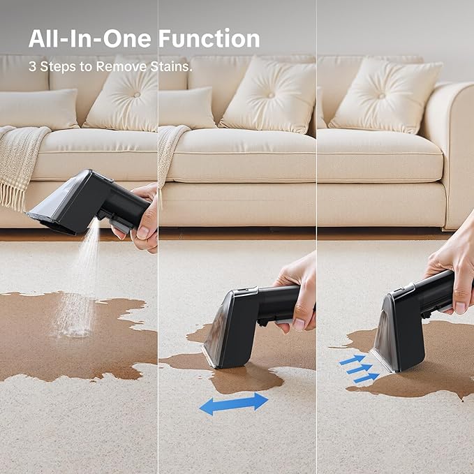 Couch Cleaner Machine 600W Motor - 20Kpa Suction Upholstery Cleaner Machine Portable Handheld Carpet Cleaner with Self-Cleaning and Long Hose for Pet Stains Couch Car Seats and Area Rugs