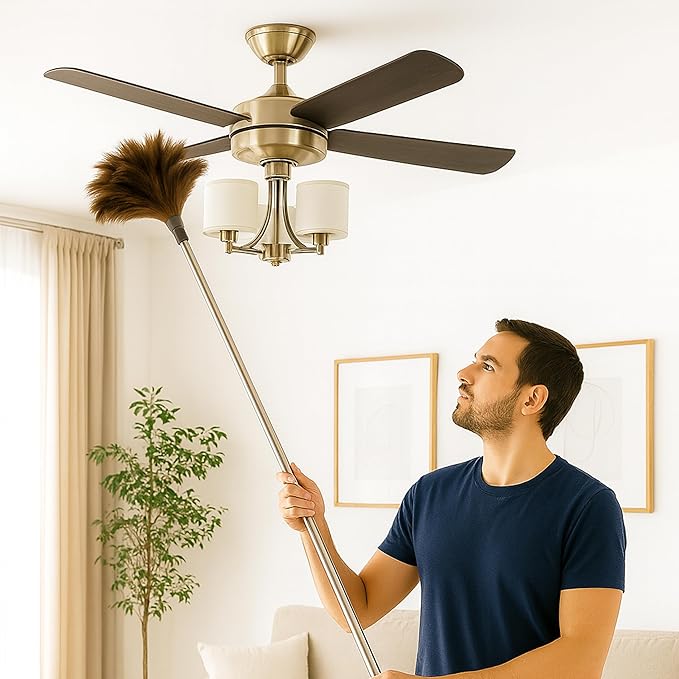 Ostrich Feather Duster 79 Inch (2m) Extra Long Extendable Telescopic Handle Cleaning Tool Natural Soft Feather Brush for High Ceiling Fan High Shelves and Home Cleaning