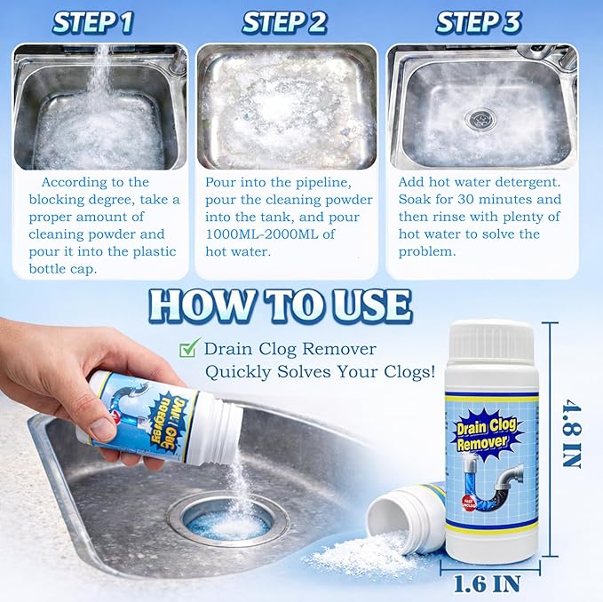Wild Tornado Pipe Dredge Powerful Sink and Drain Cleaner Powder Fast Foaming Drain Cleaner for Kitchen and Pipes Cleaning Tool Clog Remover