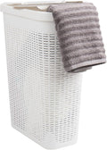 Mind Reader Slim Laundry Hamper with Lid 40L Clothes Basket Narrow Tapered Design with Ventilated Cutout Pattern Plastic White