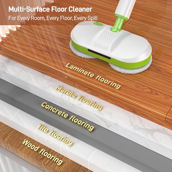 AlfaBot Cordless Electric Mop Electric Mop Floor Cleaner with LED Headlight &amp Water Sprayer Up to 60 Mins Self-Propelled with Big Water Tank for Multi-Surface