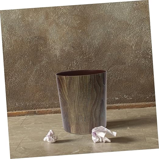 Cabilock Elegant Vintage Style Trash Can Large Capacity Imitation Wood Grain Waste Basket for Bathroom Kitchen Hotel Home