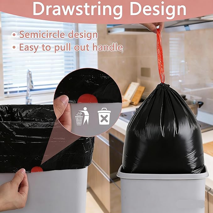 Xyskin 1.5 Gallon Small Drawstring Trash Bags Drawstring Garbage Can Liners Wastebasket Bags Black 208 Counts