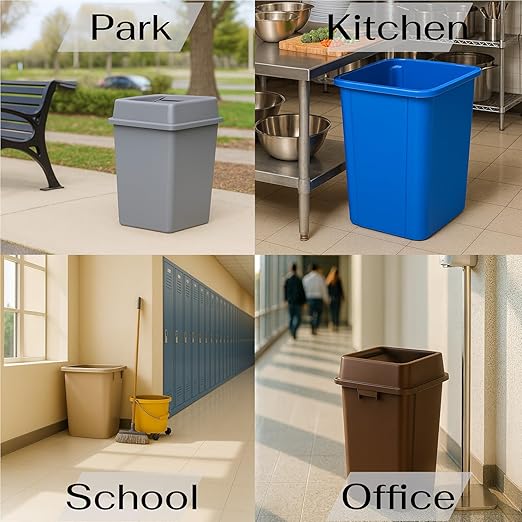 23 Gallon Green Square Plastic Trash Can Heavy Duty | Indoor Outdoor Commercial Waste Container with Optional Lid for Restaurants Parks Schools Public Spaces