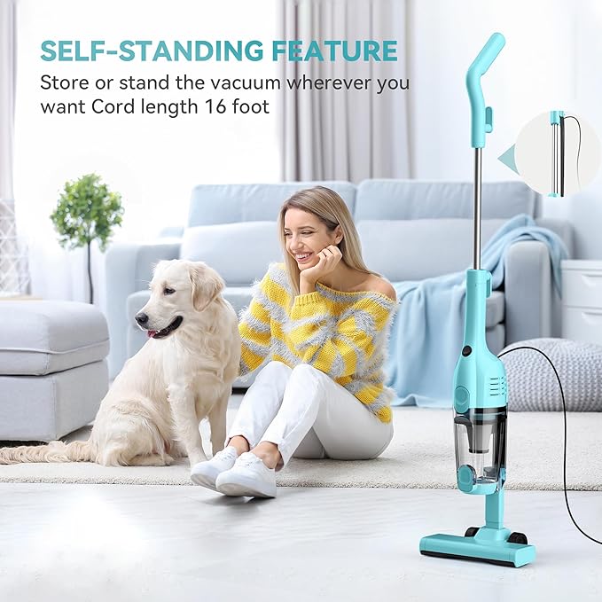 Vazone R6X Corded Stick Vacuum Cleaners for Home 20Kpa Powerful Suction Stick Vacuum with 16Ft Cord 2 in 1 Lightweight Vacuum Cleaner for Hardwood Floor Pet Hair