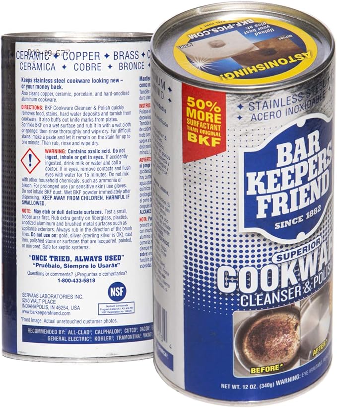 Bar Keepers Friend Cookware Cleanser &amp Polish (12 oz) - Cleaner Degreaser &amp Stain-Remover - for Use on Stainless Steel and Copper Pots Pans and Utensils Glass Casserole Dishes and More (6)