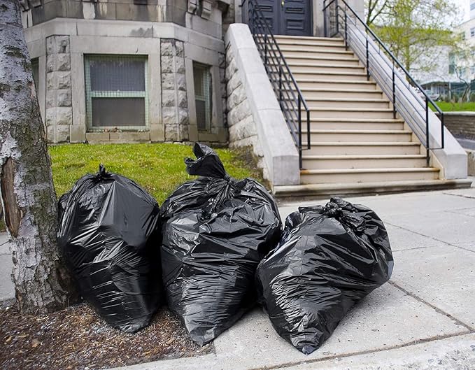Veska 55-60 Gallon Trash Bags Heavy Duty (MegaValue 100 Bags w/Ties) 50-60 Gallon Large Black Garbage Bags Heavy Duty | Large Black Trash Bags for Commercial Lawn and Leaf Bag